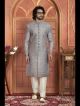 Grey Nawabi Men's Sherwani for Groom