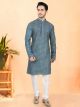 Bluish Grey Cotton Rayon Kurta Set