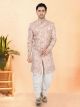 Pink & Peach Jacquard Semi Indo Western