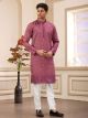 Onion Pink Computer Thread Work Art Silk Kurta Pajama