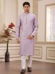 Light Purple Computer Thread Work Art Silk Kurta Pajama