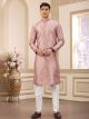 Light Pink Computer Thread Work Art Silk Kurta Pajama