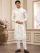 Cream Computer Thread Work Art Silk Kurta Pajama