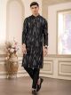 Black Computer Thread Work Art Silk Kurta Pajama