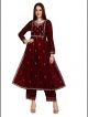 Maroon Embroidered Naira Cut Kurti