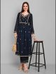 Blue Embroidered Naira Cut Kurti