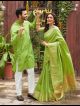 Lovely Couple Dress Silk Kurta and Saree Combo for Happy Couple