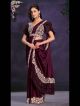 Maroon Crepe Satin Silk Stitched Saree