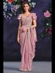 Pink Crepe Satin Silk Stitched Saree