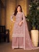 Brown Thread Embroidered Net Plazo Suit
