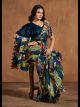 Bluish Back and Multi Ready To Wear Saree With Stitched Blouse