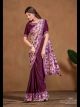 Wine Floral Ready To Wear Saree With Stitched Blouse