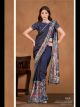 Navy Blue Floral Ready To Wear Saree With Stitched Blouse