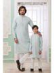 Mint Green Embroidered Art Silk Father-Son Kurta Pajama Combo