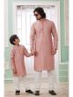 Peach Embroidered Art Silk  Father-Son Kurta Pajama Combo