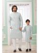 Mint Green Embroidered Art Silk Father-Son Kurta Pajama Combo