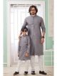 Grey Embroidered Art Silk Father-Son Kurta Pajama Combo