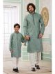 Green Embroidered Art Silk Father-Son Kurta Pajama Combo