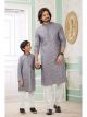 Grey Embroidered Art Silk Father-Son Kurta Pajama Combo