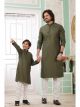 Mehendi Green Art Silk Father-Son Kurta Pajama Combo