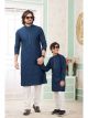Teal Blue Art Silk Father-Son Kurta Pajama Combo