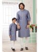Blue Embroidered Art Silk Father-Son Kurta Pajama Combo