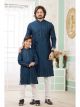 Teal Green Embroidered Art Silk Father-Son Kurta Pajama Combo
