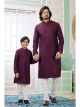 Wine Embroidered Art Silk Father-Son Kurta Pajama Combo