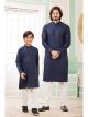 Navy Blue Embroidered Art Silk Father-Son Kurta Pajama Combo