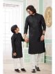 Navy Blue Embroidered Art Silk Father-Son Kurta Pajama Combo