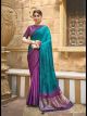 Purple, Firozi Gajji Silk Printed Saree With Work