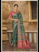 Green Gajji Silk Printed Saree With Work