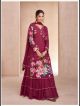 Wine Floral Printed Skirt Style Suit