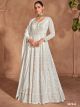 White Silk semi-stitched Anarkali Suit