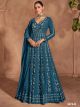 Teal Blue Silk semi-stitched Anarkali Suit
