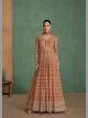 Rust Heavy Embroidered Floor Length Dress