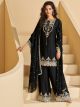 Black Floral Thread Embroidered Palazzo Suit With Cutwork