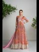 Peach Floral Printed Alia Cut Gown