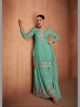 Sea Green Floral Embroidered Palazzo Suit