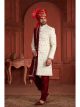 Off White Pure Silk Wedding Sherwani For Groom
