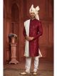 Maroon Pure Silk Wedding Sherwani For Groom