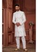 Off White Pure Silk Wedding Sherwani For Groom