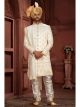 Cream Pure Silk Wedding Sherwani For Groom