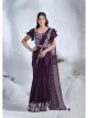 Purple Crepe Satin Silk Pre-Stitched Saree