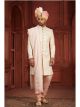 Cream Pure Silk Wedding Sherwani For Groom