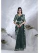 Green Two Tone Satin Silk Pre-Stitched Saree