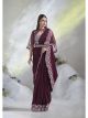 Wine Crepe Satin Silk Pre-Stitched Saree