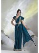 Teal Blue Two Tone Satin Silk Pre-Stitched Saree