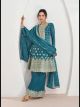 Blue Chinnon Silk Sharara Suit