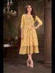 Mustard Foil Printed Jacket Style Kurti